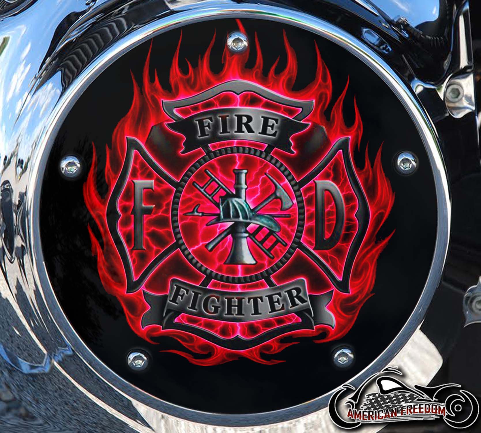 Custom Derby Cover - Firefighter Red Flame